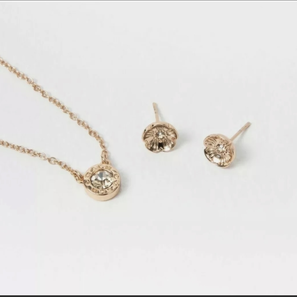 COACH Open Circle Necklace and Tea Rose Stud Set